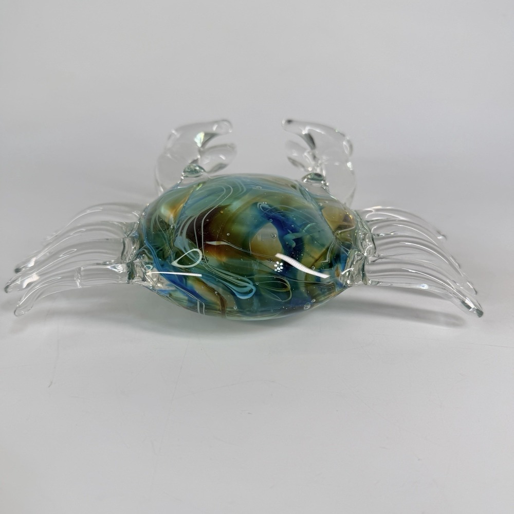 Colorful Hand Blown Glass Crab Paperweight Decor Beach Nautical Coastal Seafood - Picture 5 of 10